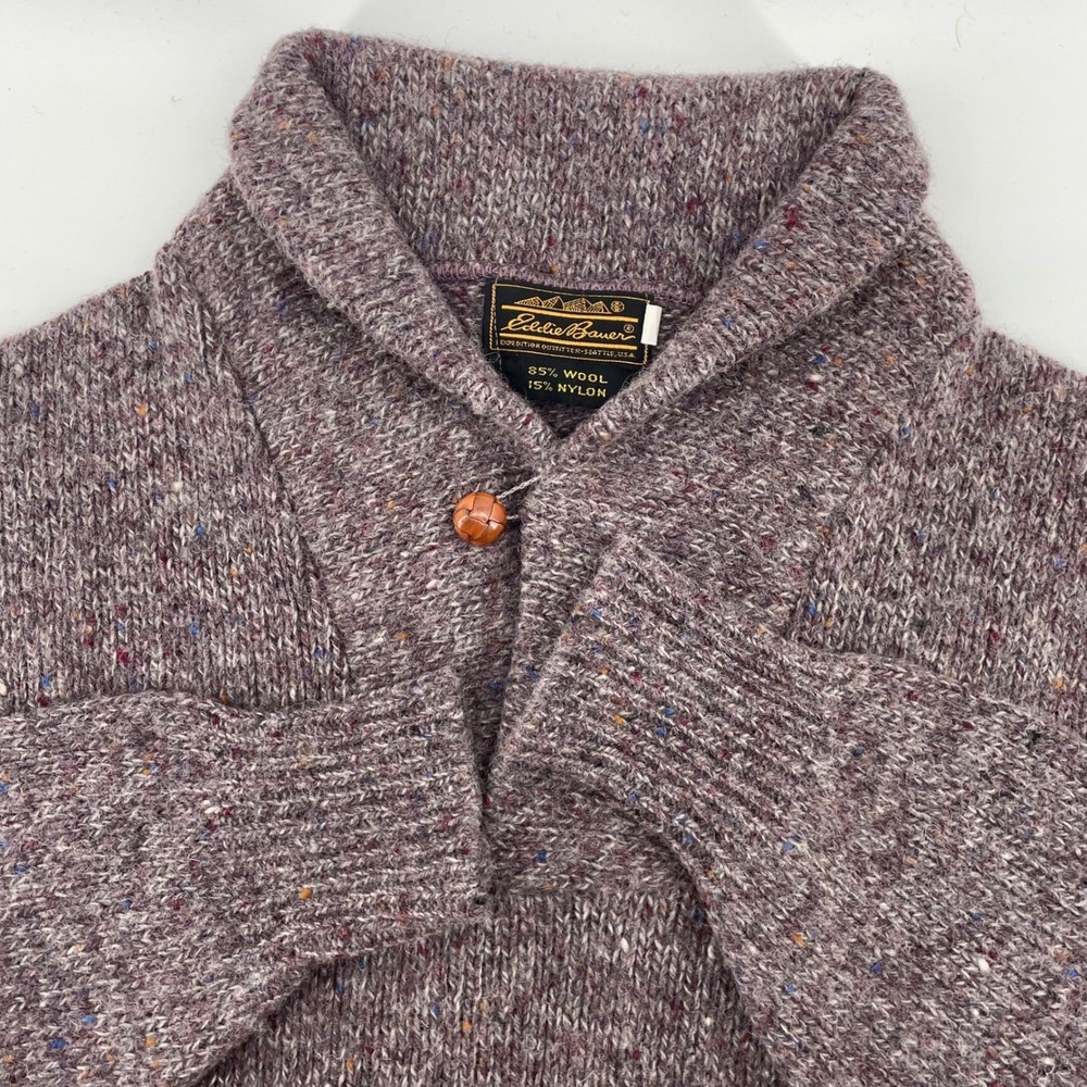 Vintage Eddie Bauer Women's M Wool Blend Shawl Collar Donegal Fleck Knit Sweater